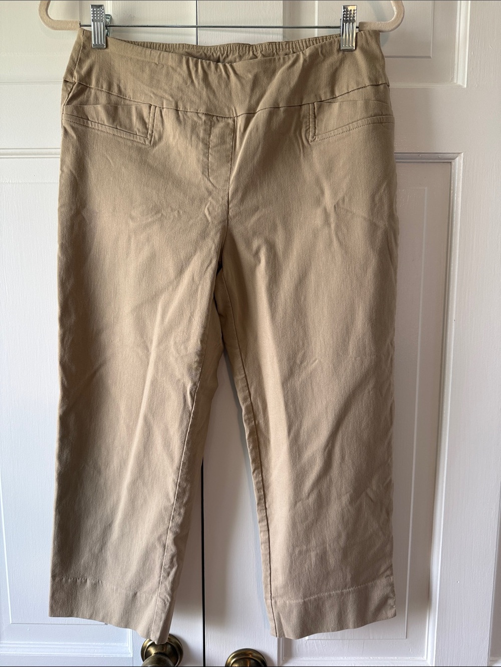 ZAC & RACHEL TAN BEIGE CAPRI CROPPED PANTS SIZE 8 PULL ON ELASTIC